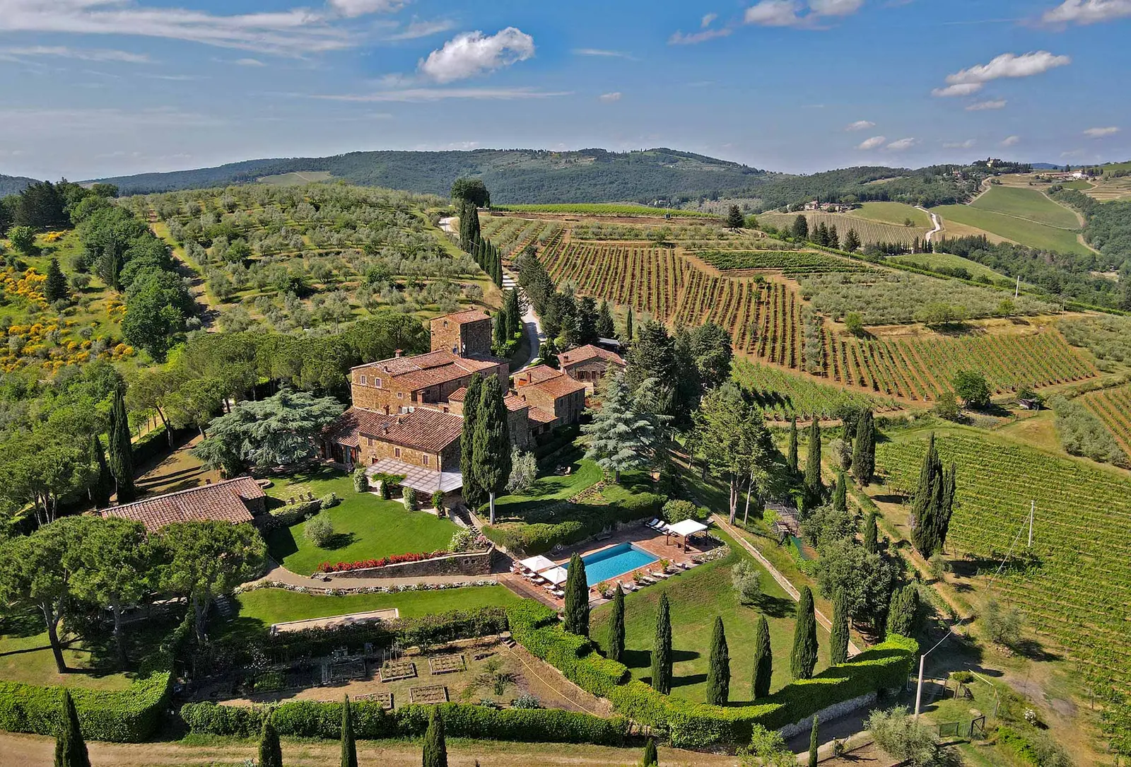 A Tuscan estate among vineyards